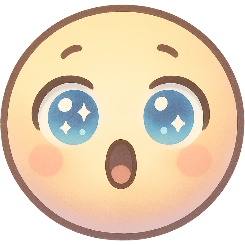 cute emoji, round face, big sparkling eyes, surprised expression, pastel colors emoji
