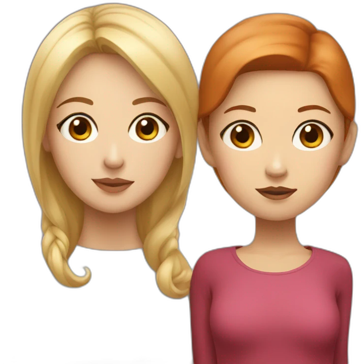 Blonde mom with big eyes and her asian daughter with red hair emoji