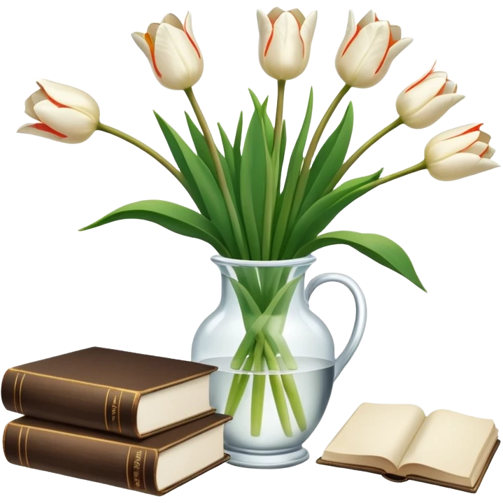 books and white tulips emoji