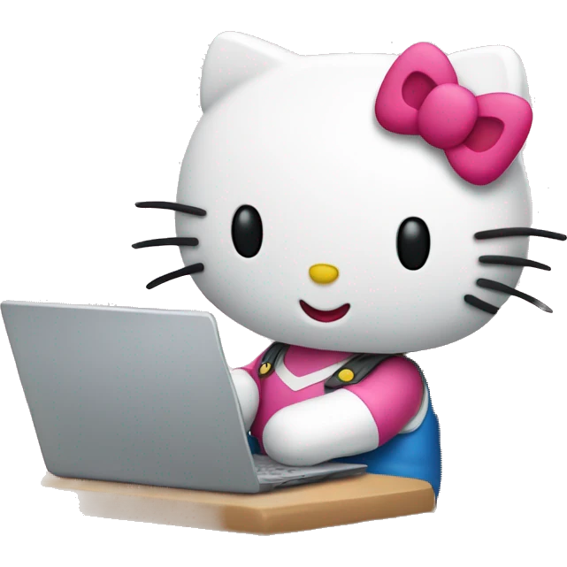 hello kitty sitting using a laptop emoji
