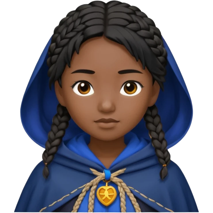 braid black hair, asian girl, dark blue cloak emoji
