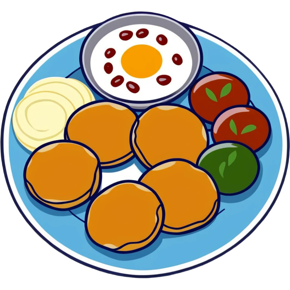 Aloo Tikki Chaat plate with potato patties topped with yogurt and chutneys emoji