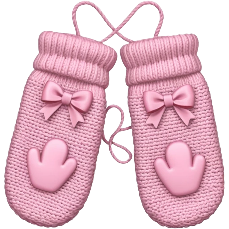 pastel pink pair of mittens connected by string and a bow emoji