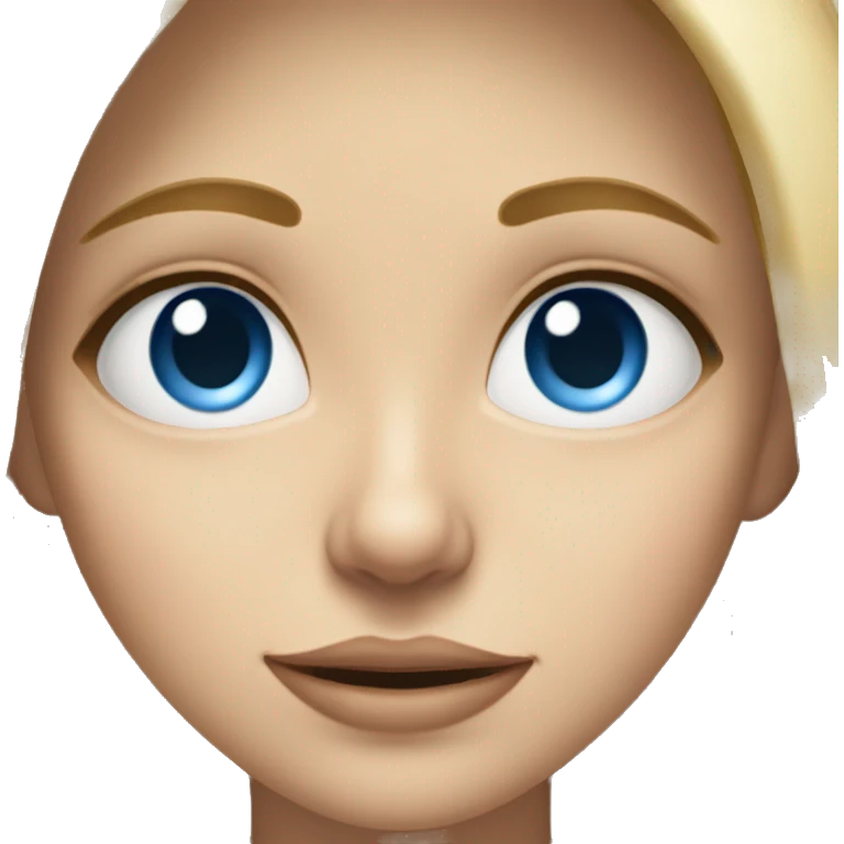 blonde girl portrait looking at viewer without lines on forhead and bleu eyes emoji