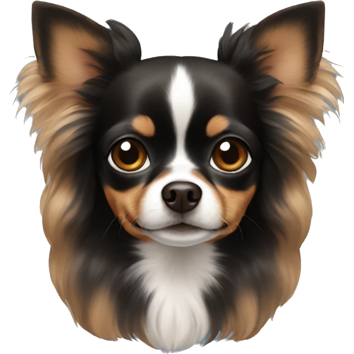 black and brown chihuahua with big hair on the ears emoji