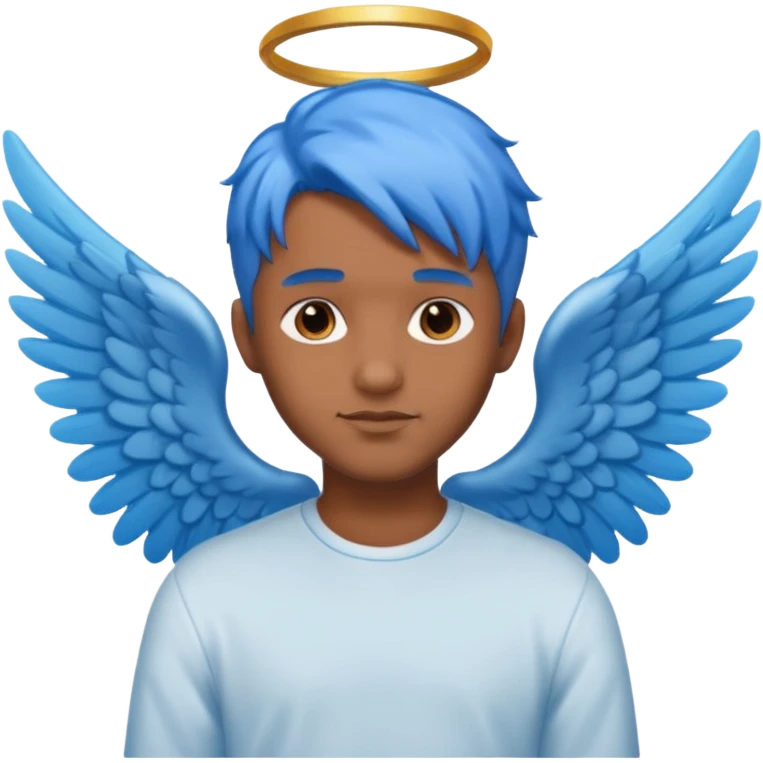 brown guy ,blue hair,  angel emoji