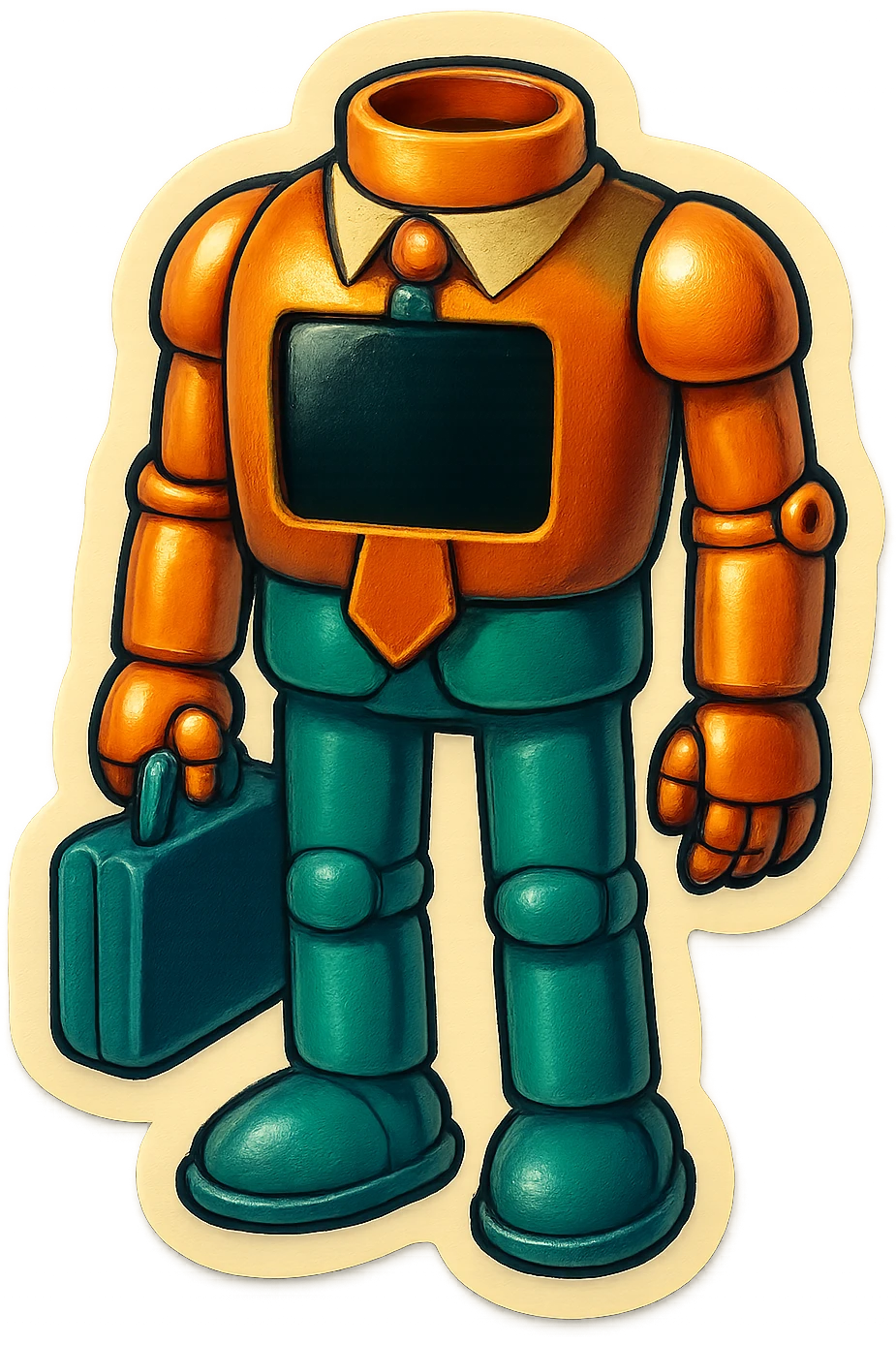 bureaucrat robot with no head. black screen is in chest  emoji