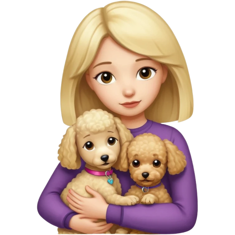 Ludo (ragazza mora capelli lisci) che abbraccia il suo cane (un barboncino biondo) emoji