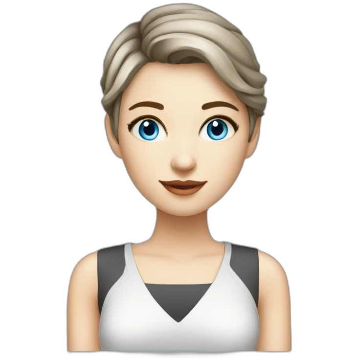 beautiful girl-programmer with short hair with computer, programming,blue eyes,white skin, makeup emoji