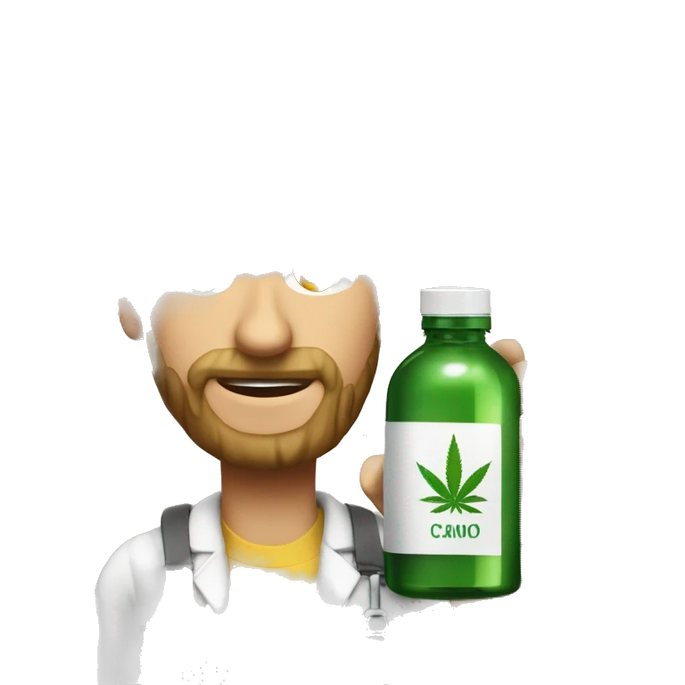 Persona tomado un gotero con un frasco de aceite de cbd al lado emoji