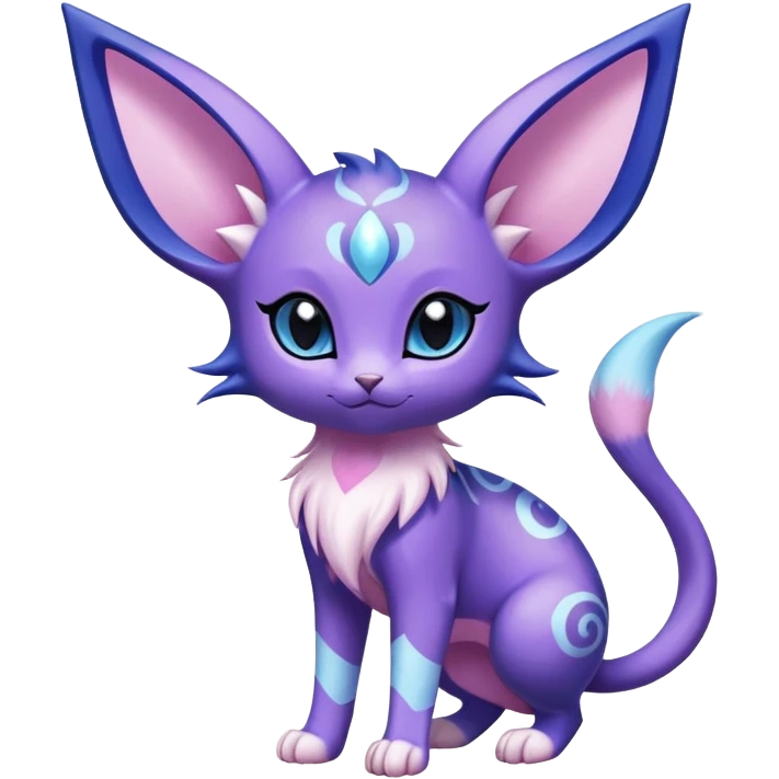 Shiny Exotic Cute Adorable Majestic Espeon-Purrloin-Mew-Meowstic-Hybrid-Creature with pattern-markings emoji