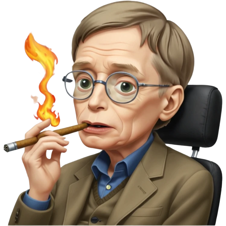 make an emoji of stephen hawking smoking weed, rolling his eyes like undertaker and spitting flames emoji