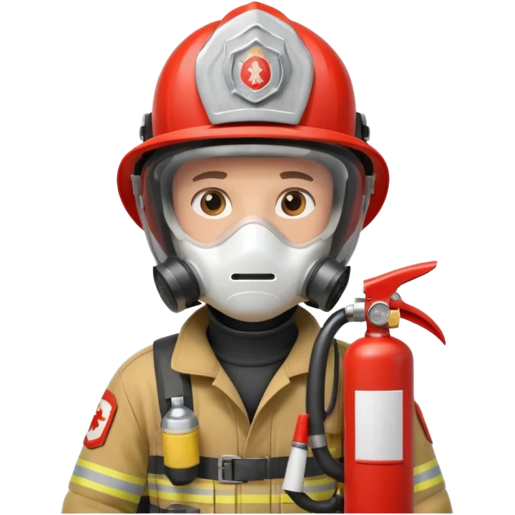 Firefighter with white respiratory protection white color helmet with fire extinguisher emoji