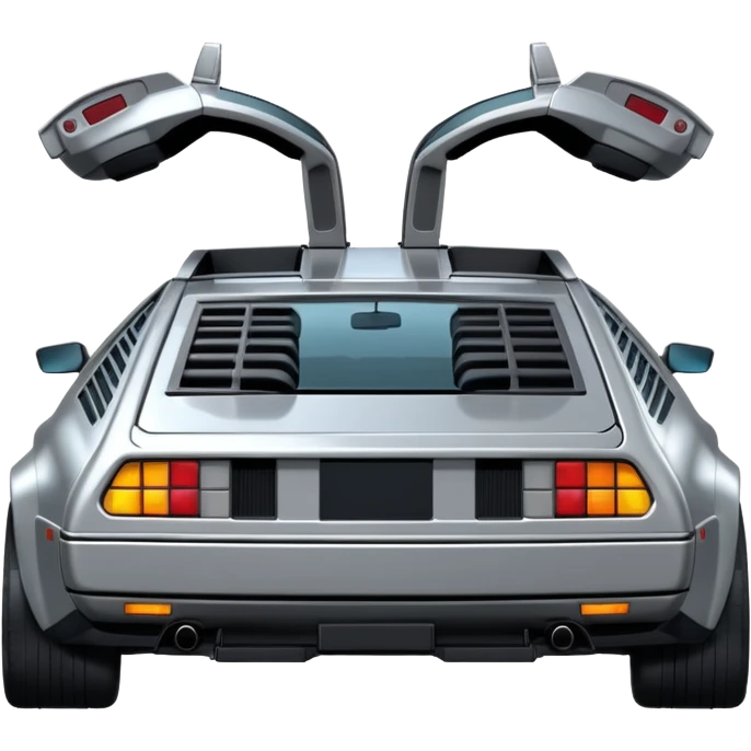 Silver DMC 12 Delorean 30 degree rear backview emoji
