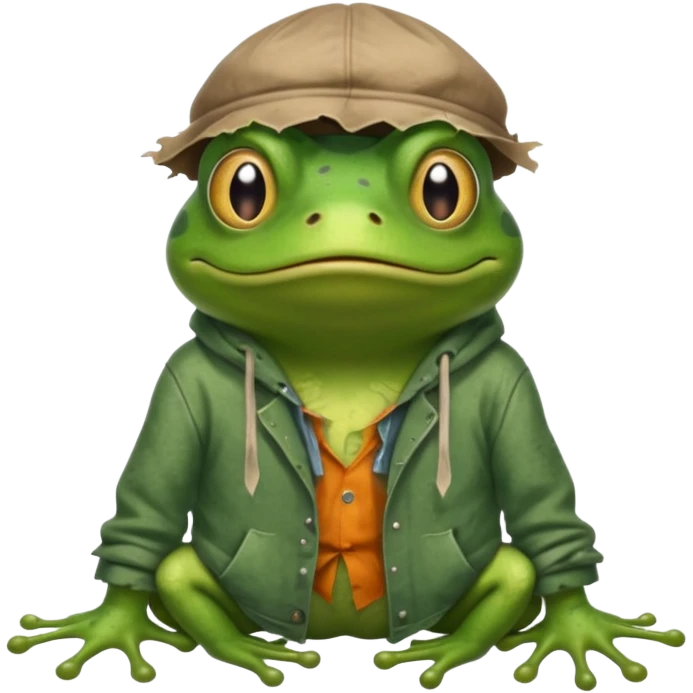 homeless frog with torn dirty clothes

 emoji