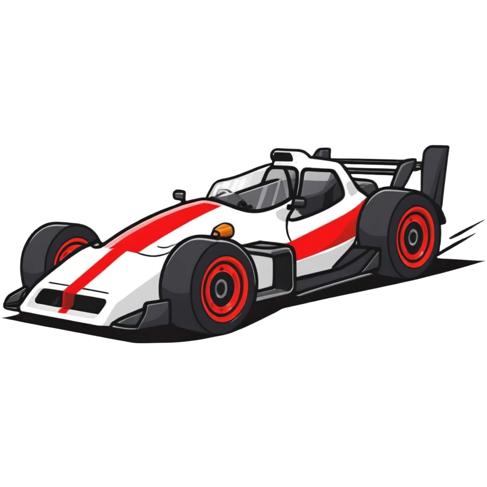 Racing car with oversized wheels and bold red stripes emoji