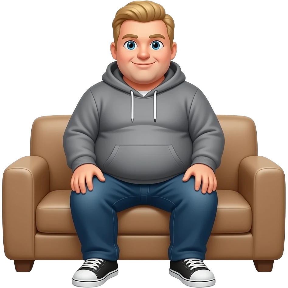 Very Obese blonde man  on sofa in hoody emoji