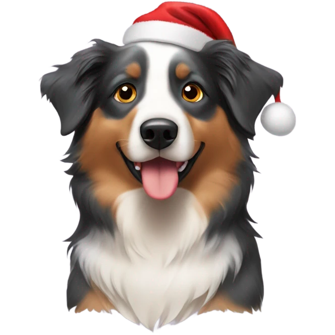 Australian Shepherd with a Christmas hat emoji