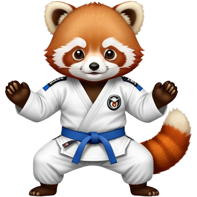 Red panda wearing a jiu jitsu gi with a white belt emoji