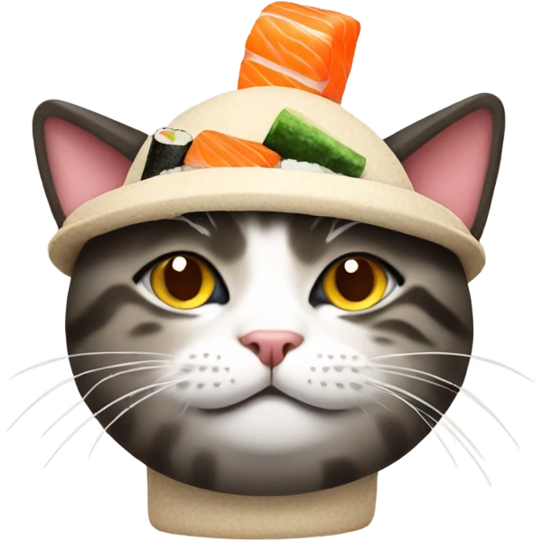 cat wearing a hat made out of sushi emoji