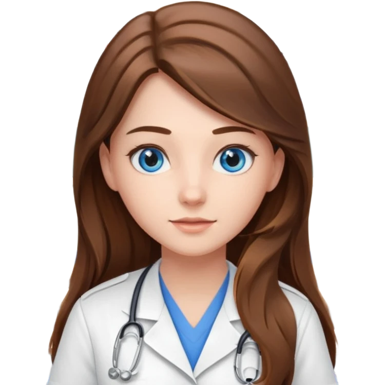 pretty female nursing student with long brown hair, blue eyes inside a classroom at university emoji