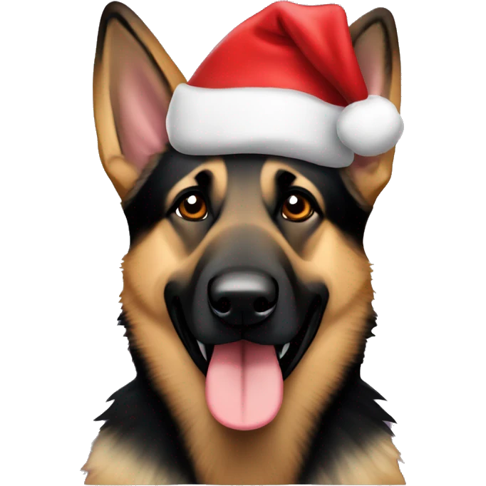 Ammo German shepherd dog wearing Santa hat emoji