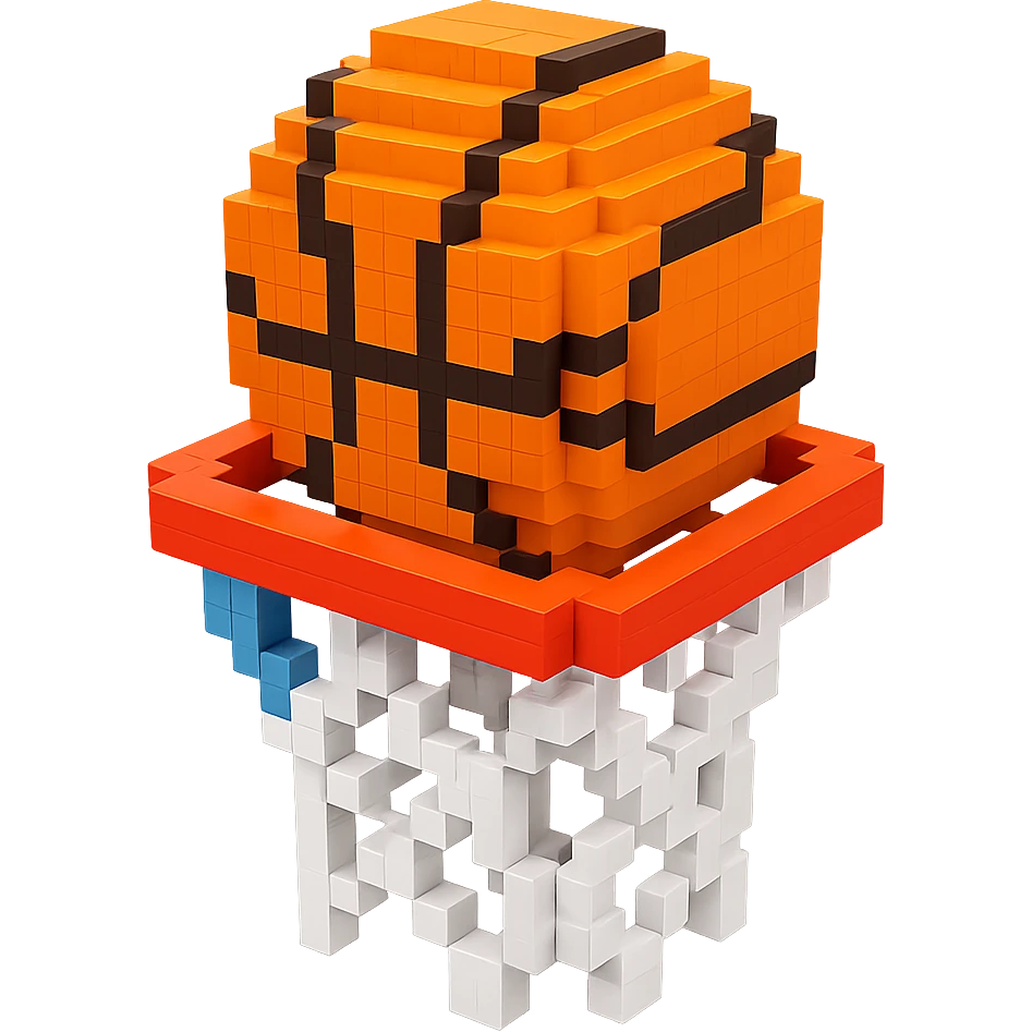 Voxel-style basketball in a net, variation 1 emoji