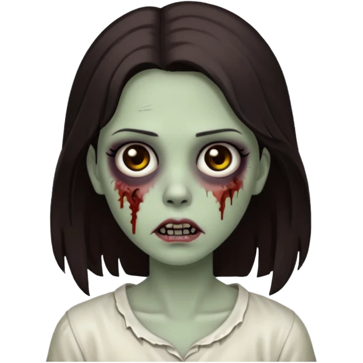 Black eyes, deep brown hair zombie girl emoji