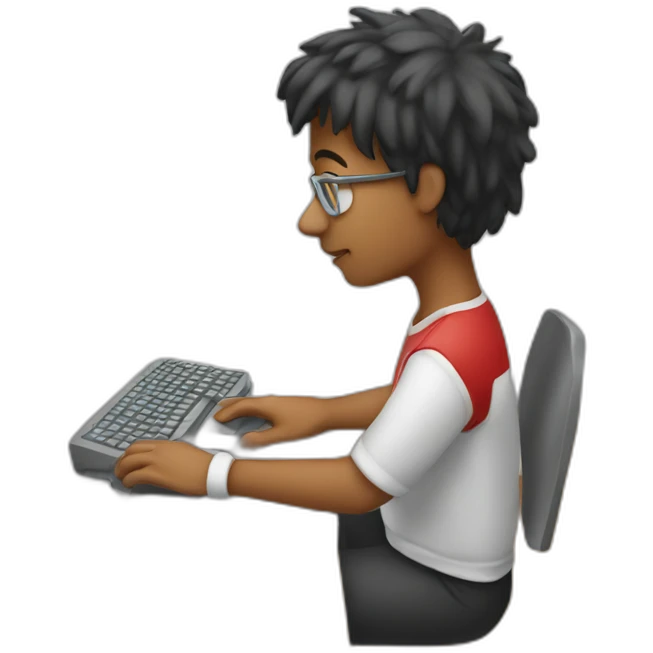 student typing on computer emoji