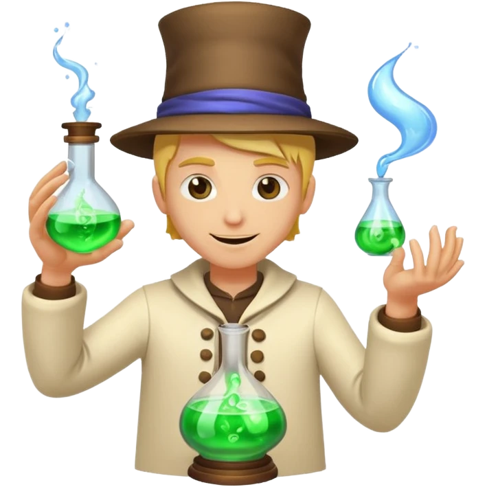human alchemist winking while swirling glowing potion emoji