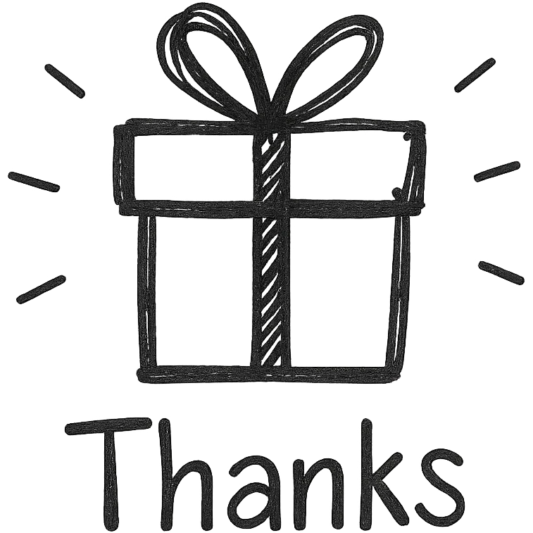 A gift box, gratitude emoji