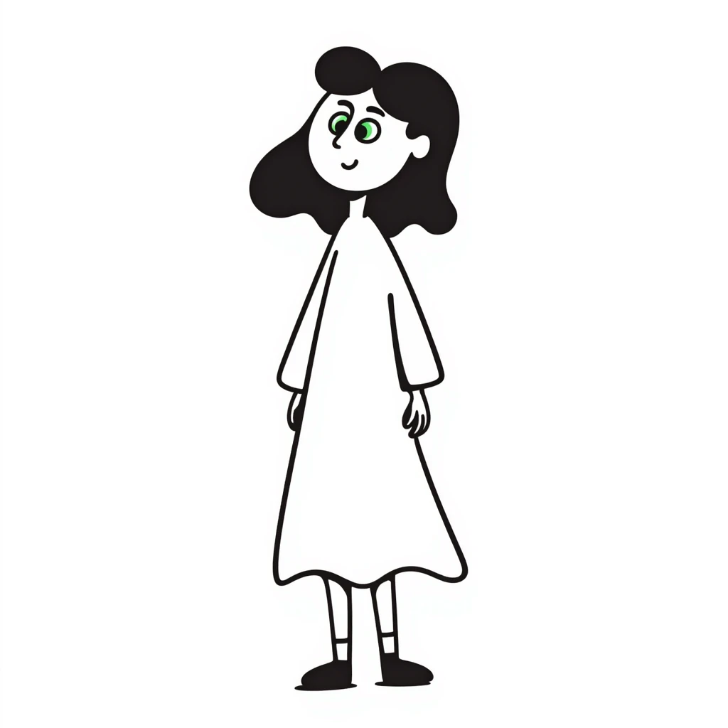hand-drawn doodle of a woman with brown hair and green eyes emoji