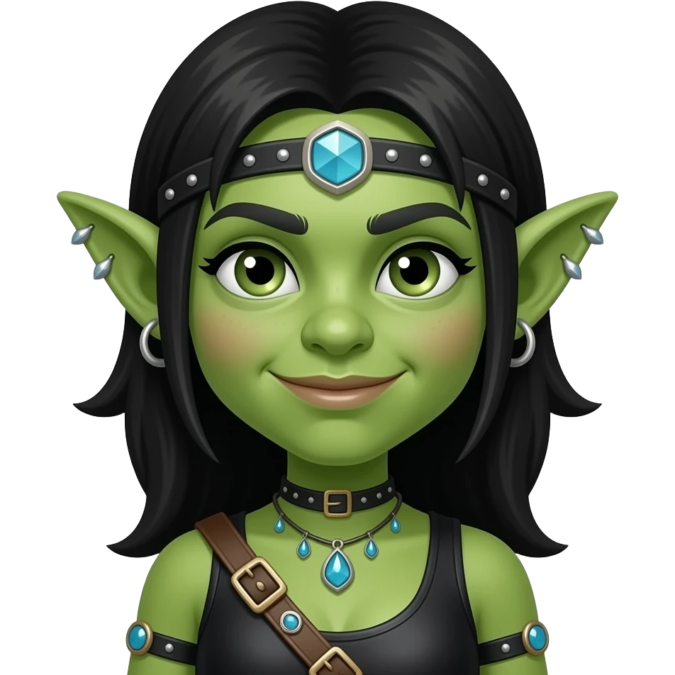 Green skin Goblin thief girl with shiny trinkets emoji