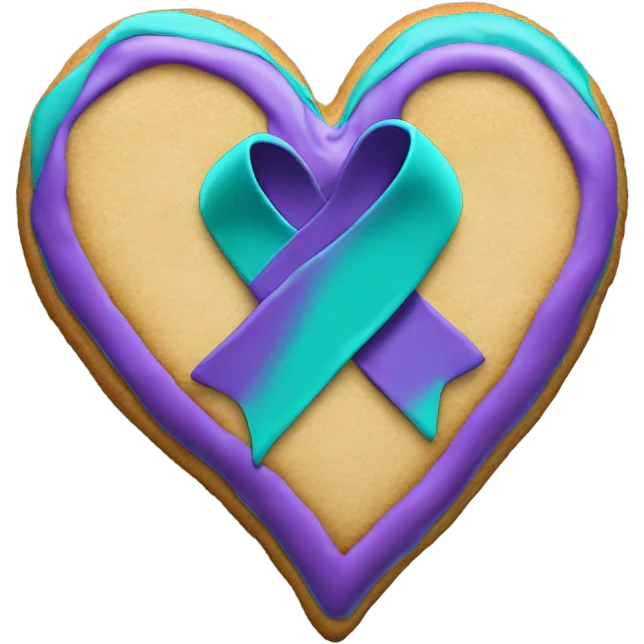 Cookie heart with teal purple awareness ribbon emoji