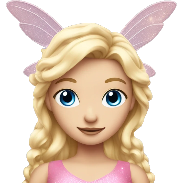 Create a blonde haired fairy with blue eyes and a pink dress with sparkly wings emoji