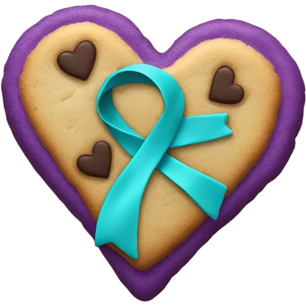 Purple teal Suicide awareness ribbon on heart cookie emoji