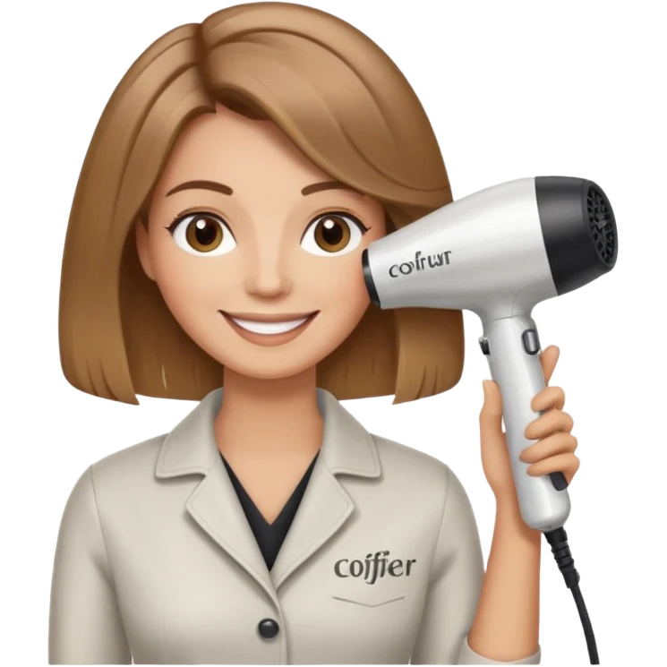 Parrucchiera con il phon in mano e la scritta coiffeur assunta emoji