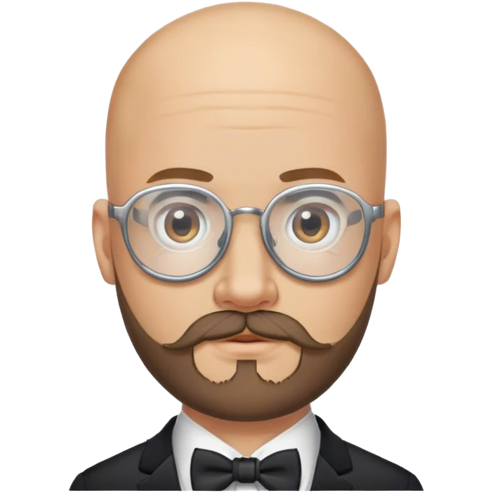 bald groom with beard, mustache and vision glasses emoji