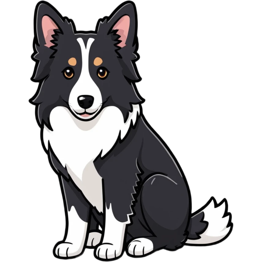 border collie dog, cartoonish sticker style emoji