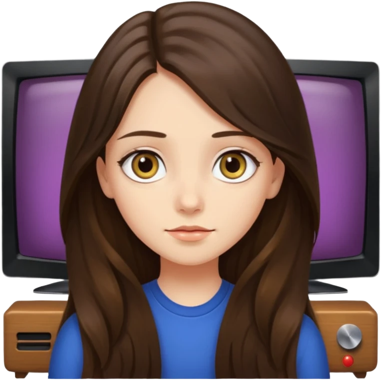 long haired brunette girl hazel eyes watching tv emoji