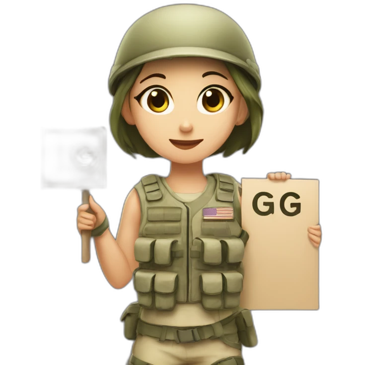kibbi army girl holding a sign that says gg emoji