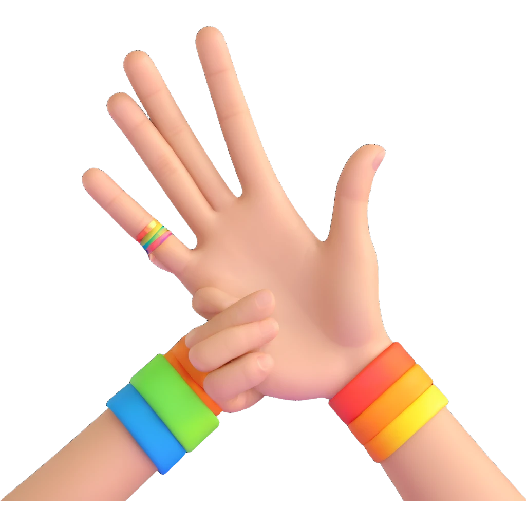 zesty hand gesture with rainbow wristband emoji
