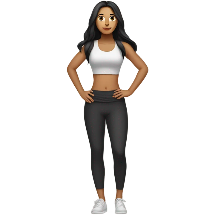 standing latin woman with long black hair wearing a yoga outfit  emoji