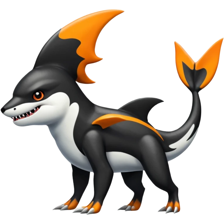 4-legged, digitigrade, clawed, furry finned sharp, cool, badass, edgy Sharpedo-Orca-Houndoom-fusion-hybrid-creature, full body emoji