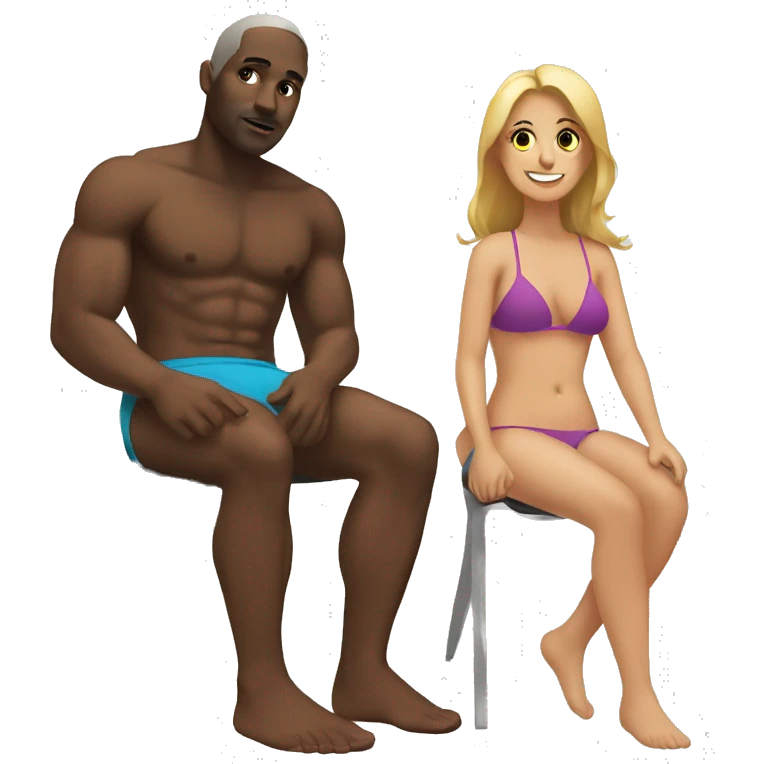 black male sitting next to a woman with a bikini on  emoji