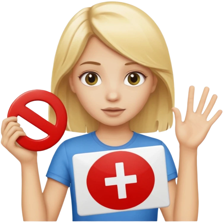 Blonde girl holding up a SOS sign emoji