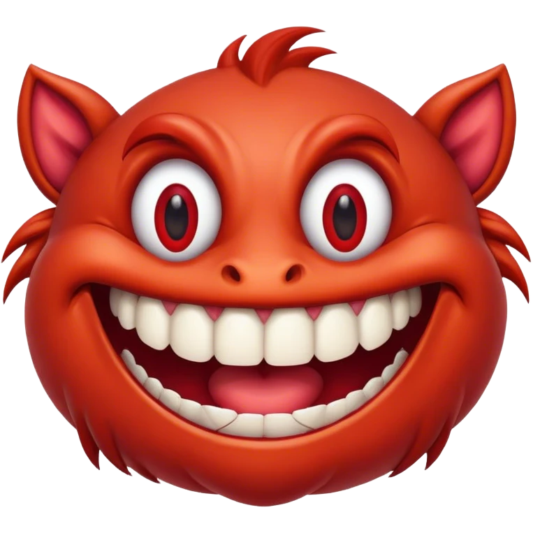 Creature comes out of the eye of a another creature who has red skin and a wide smile with long teeth emoji