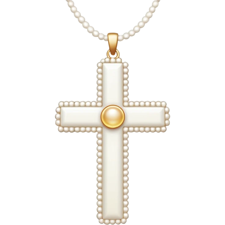 Elegant emoji icon of a white cross made of white beads, glossy surface, and white bead chain subtle shadows, pure white palette emoji
