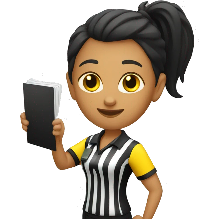 female referee holding yellow card emoji