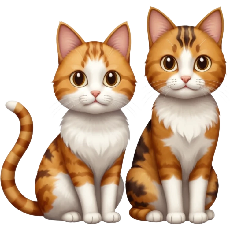 3 cats and each are different natural colours including  brown tabby and white, calico, and ginger and white emoji